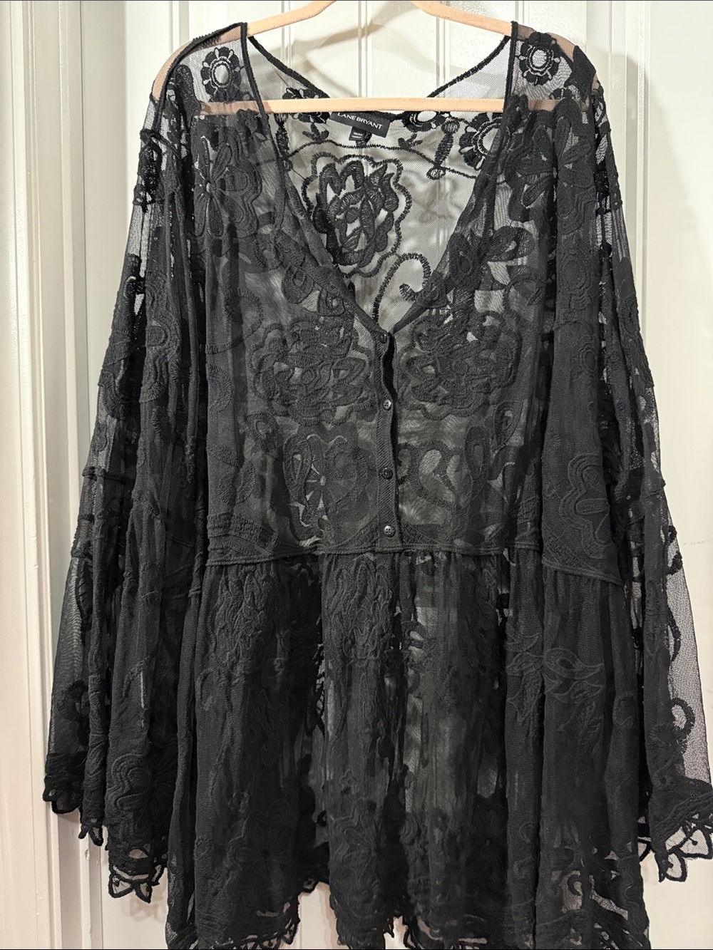 Lane Bryant Black Lace Button-Front Long Sleeve Dress